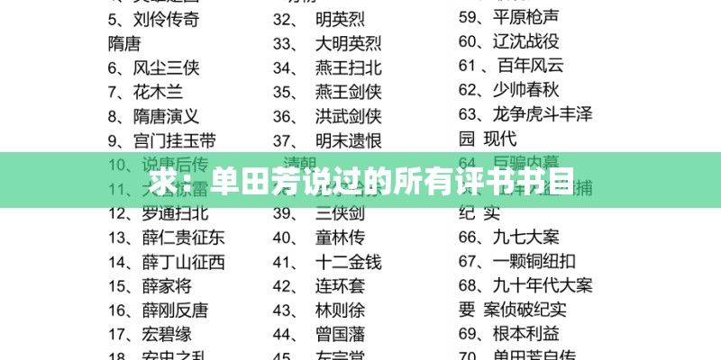 求：单田芳说过的所有评书书目
