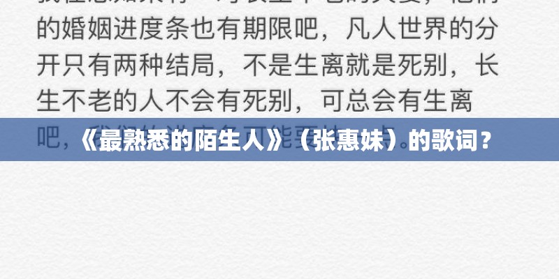 《最熟悉的陌生人》（张惠妹）的歌词？
